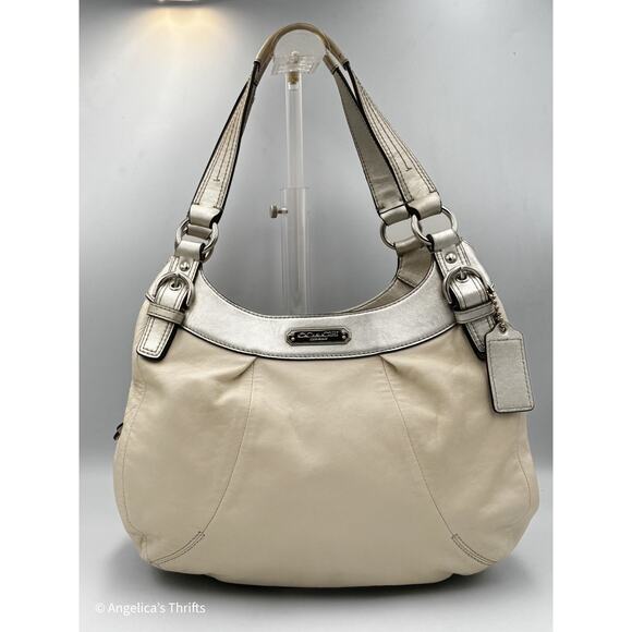 Coach Handbags - Coach Lynn Soho Cream Leather with Metallic Silver Trimmed Hobo Handbag